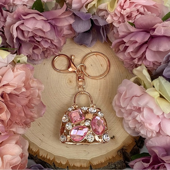 Gorgeous Gold Handbag with Pink Crystals Keychain - Picture 7 of 13